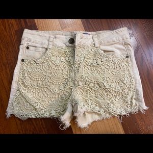 Off white/cream laced denim shorts
